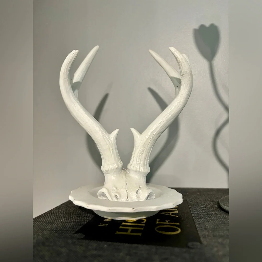 DWK Corporation Faux Antler Trinket Dish Jewelry Holder White Decor